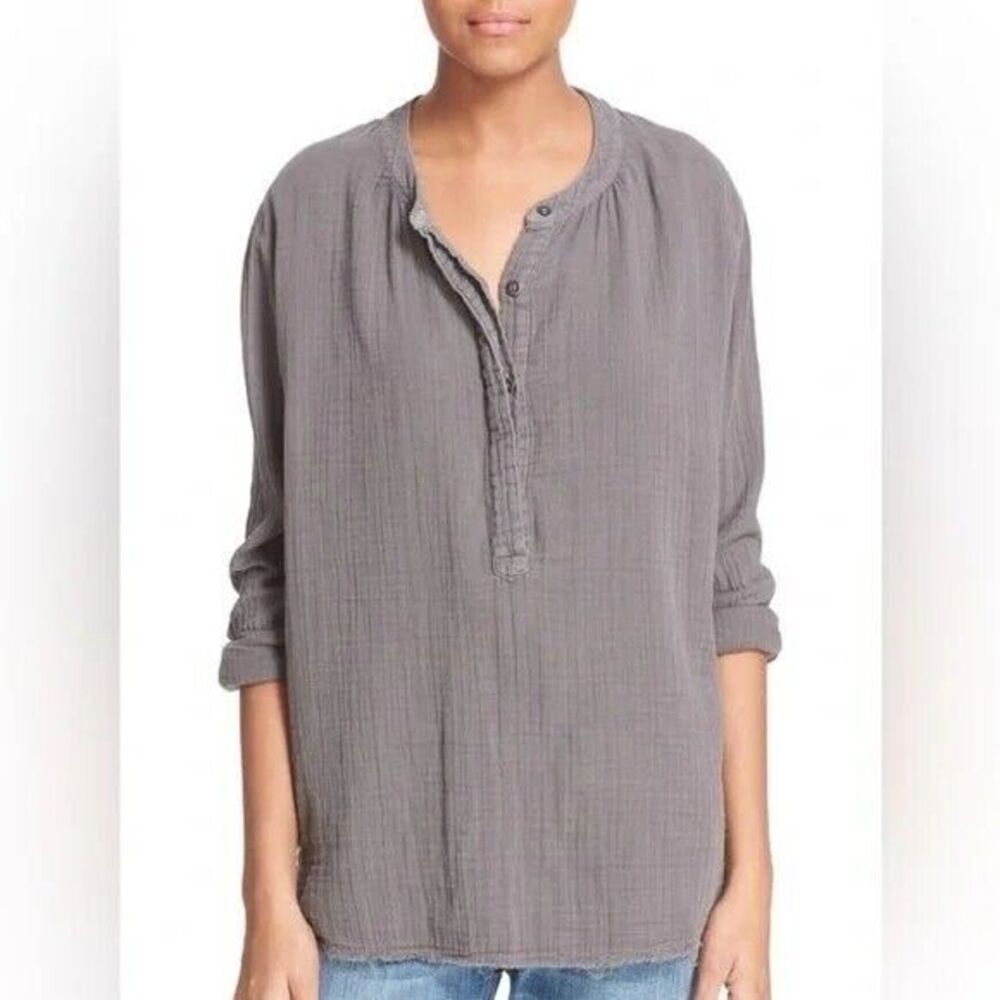 Current Elliott long sleeve cotton gauzed Henley top blouse Taupe Sz 0 Raw‎ hem